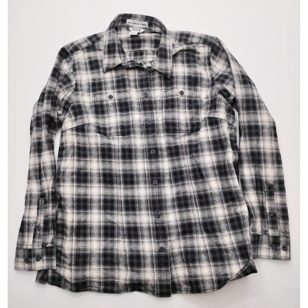 Duluth Trading Shirt Womens XL Black Plaid Free Swingin Flannel Button Up